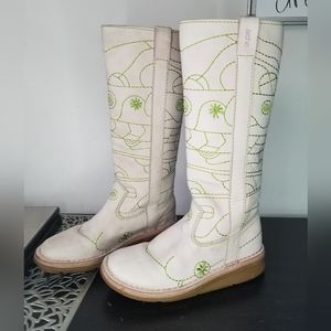 ARCHE Nubuck Leather Embroidered Tall Boots Sz.37 US 6.5